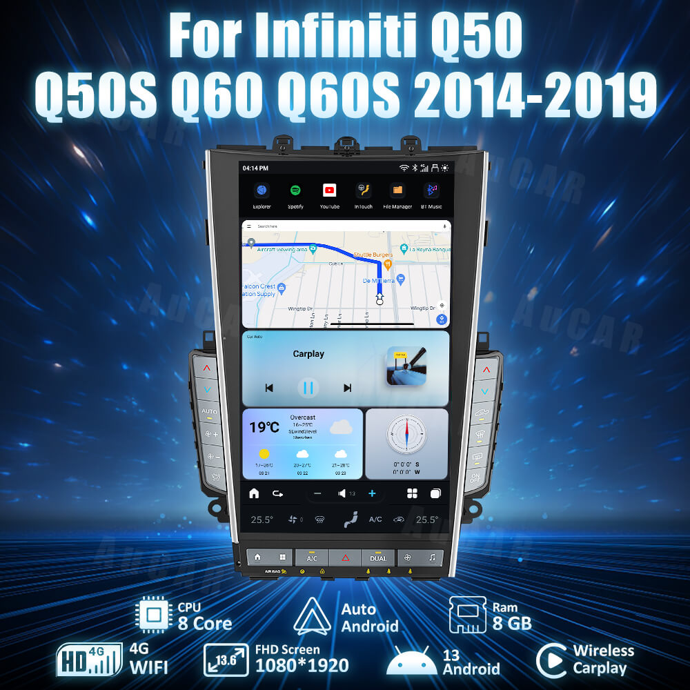 Smart Head Unit For Infiniti Q50, Q50S, Q60, Q60S 2014-2019 13.6 Inch Screen Android 13