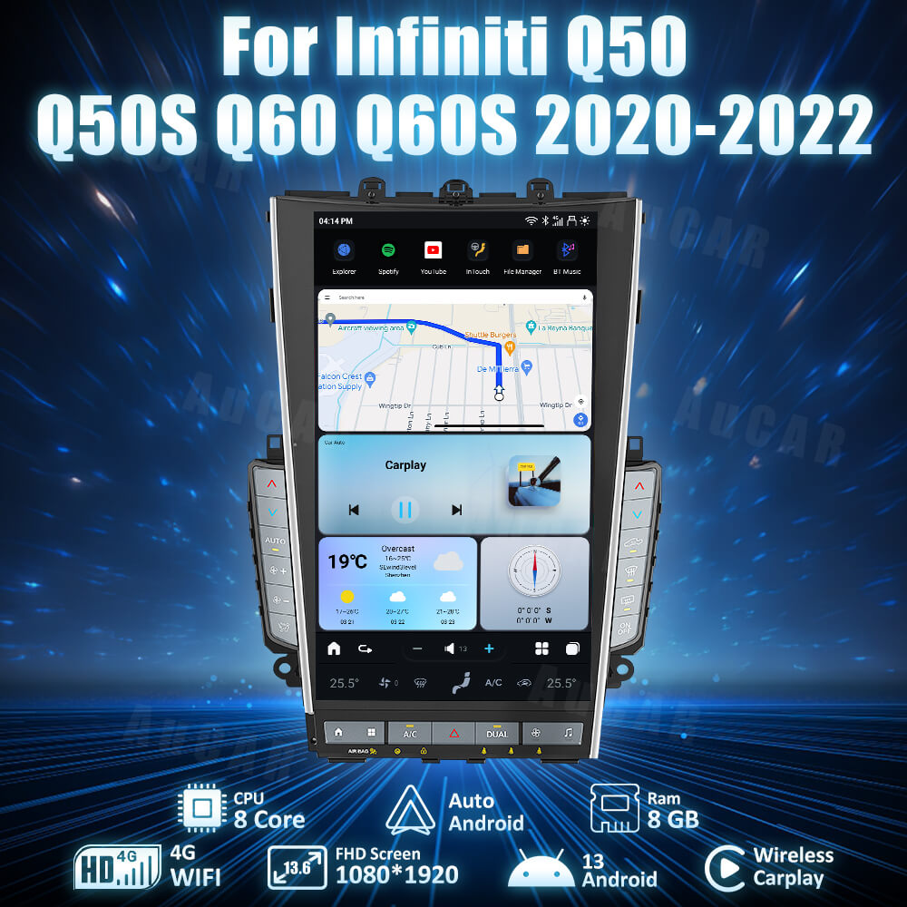 Smart Head Unit For Infiniti Q50, Q50S, Q60, Q60S 2020-2022 13.6 Inch Screen Android 13